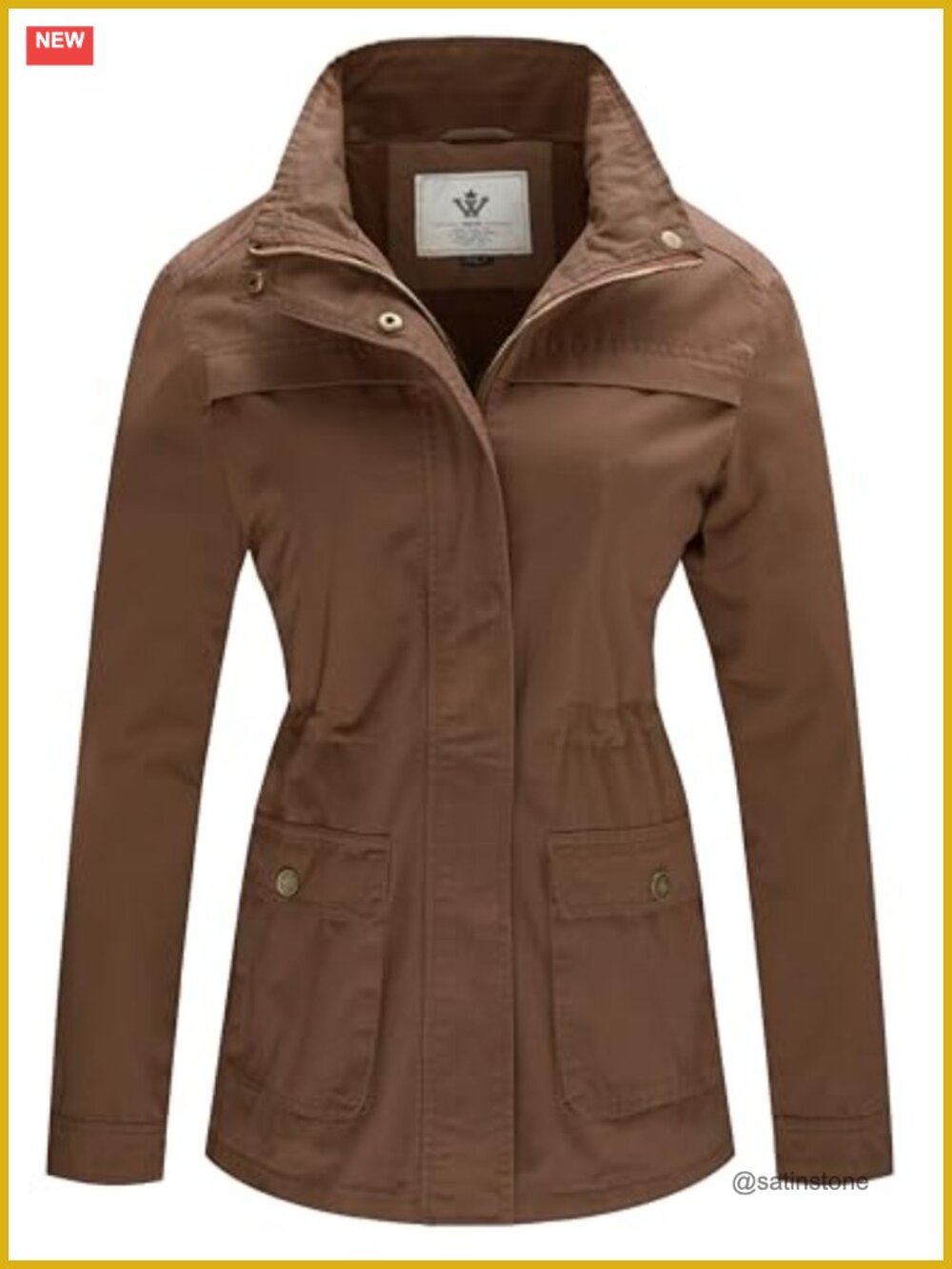WenVen Women's Cotton Military Utility Anorak Jacket Stand Collar Slim Fit